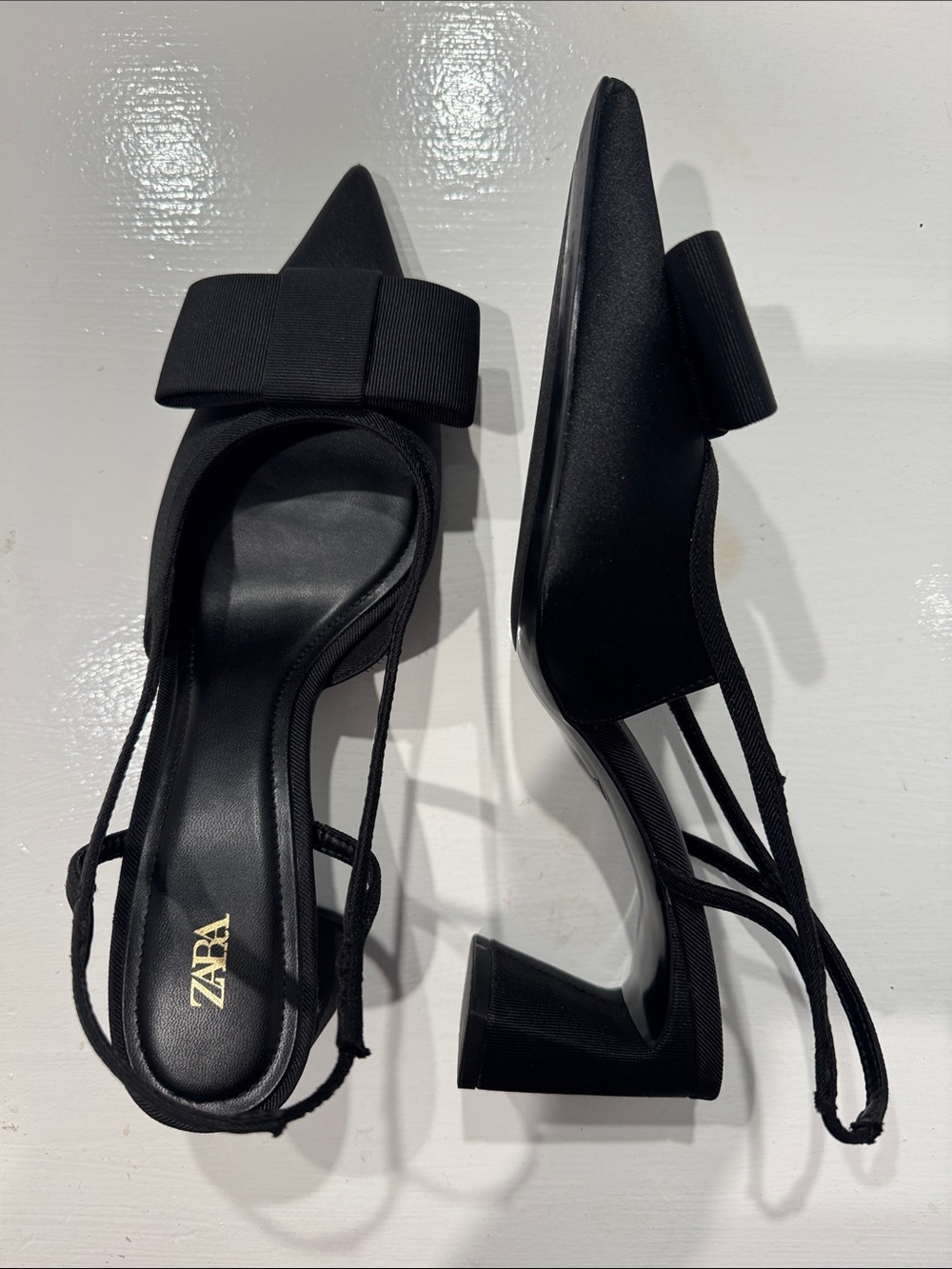 ZARA Black Bow Slingback Heels Pointed Toe - Size 8 EU 39 - Picture 2 of 8